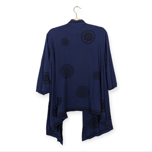 Johnny Was Navy Black Embroidered Draped Open Cardigan Size XS - Picture 2 of 7